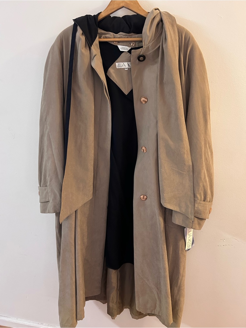 Vintage NWT Julia Klein Hooded beige Micromoss Trench Coat size-26W